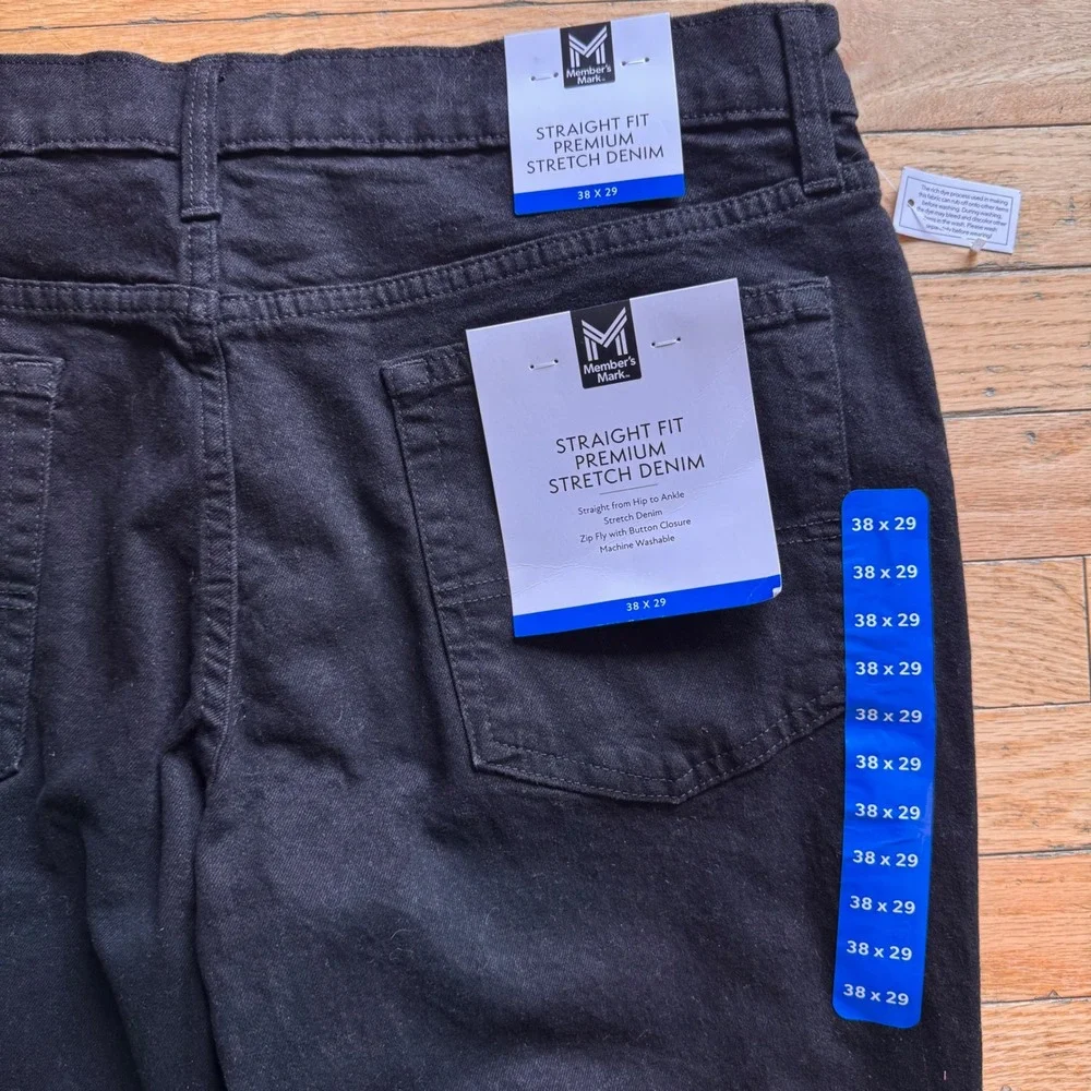 Member's Mark Mens Straight Fit Premium Stretch Denim Jeans Black 38x29 NWT‎